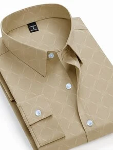 Manfinity Mode Men's Black Button Down Long Sleeve Slim Fit Business Formal Dress Shirt,Long Sleeve Men Shirt - Apricot - View 3