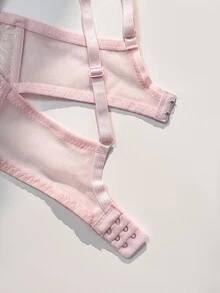 PetitDoll حمالة صدر سلكية شبكية بنقاط بولكا وتطريز دانتيل حلوة وجميلة للبنات، 1 قطعة - وردي فاتح - مشاهدة 6