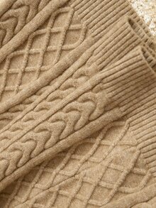 MOTF PREMIUM WOMEN'S 2-PIECES SET AUTUMN/WINTER SOLID COLOR DROP SHOULDER LOOSE CABLE KNIT SWEATER AND KNIT SHORTS - Khaki - View 9