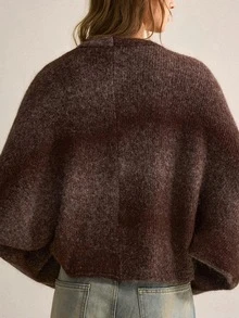 SHEIN Autumn/Winter Fashion Gradient Ombre Dolman Sleeve Cardigan Sweater - Coffee Brown - View 2