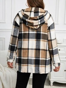 EMERY ROSE Plus Size Colorblock Fleece Pocket Hooded Long Sleeve Jacket Fall Winter 2026 - Multicolor - View 4