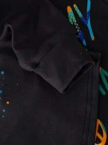 SHEIN 青少年男孩貼身版型遊戲機印花圓領長袖上衣＋長褲休閒舒適居家睡衣套裝 2件組 - 黑色 - 查看 4
