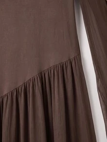 GlowEve CURVE Spring Summer Autumn Round Neck Long Sleeve Pearl Decor Evening Glamorous Maxi Plus Size Dress - Coffee Brown - View 4