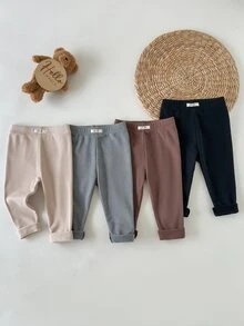SHEIN Vintaside Kids Baby Girl Autumn/Winter Casual All-Match Minimalist Versatile Comfortable Fleece-Lined Thick Knit Solid Color Leggings 4pcs Set, Suitable For Daily Casual Wear, Outings, School Outfits - Multicolor - View 6