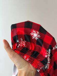 SHEIN Christmas Snowflake Print Pocket Solid Color Long Sleeve Plaid Pants Pajama Set - Black - View 7