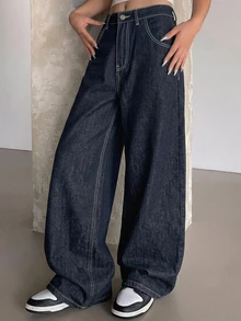 DAZY Women's Fall Original Color Washed Plaid Patchwork Bow Pocket Contrast Stitch High Waist Loose Wide Leg Retro Streetwear Y2k 90s Going Out - Black - View 3