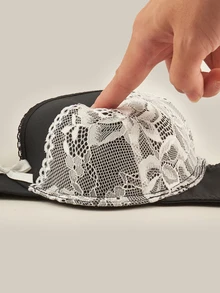 Bralution Women's Sweet Lace Patchwork Bow Decor Lingerie - Black and White - View 6