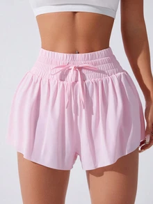 Velisys Velisys Women's Solid Color Pleated Casual Versatile Double Layer Sports Shorts 2-Pack - Pink - View 5