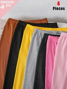 Girls' Simple Fashion Sweet Print Pattern 4pcs/Set Long Leggings - Multicolor - View 7