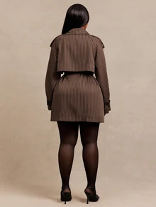 SHEIN SXY Jaket Lengan Panjang Bergaris dengan Kantong, Gaya Streetwear Ukuran Plus - Coklat - View 2
