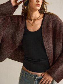 SHEIN Autumn/Winter Fashion Gradient Ombre Dolman Sleeve Cardigan Sweater - Coffee Brown - View 7