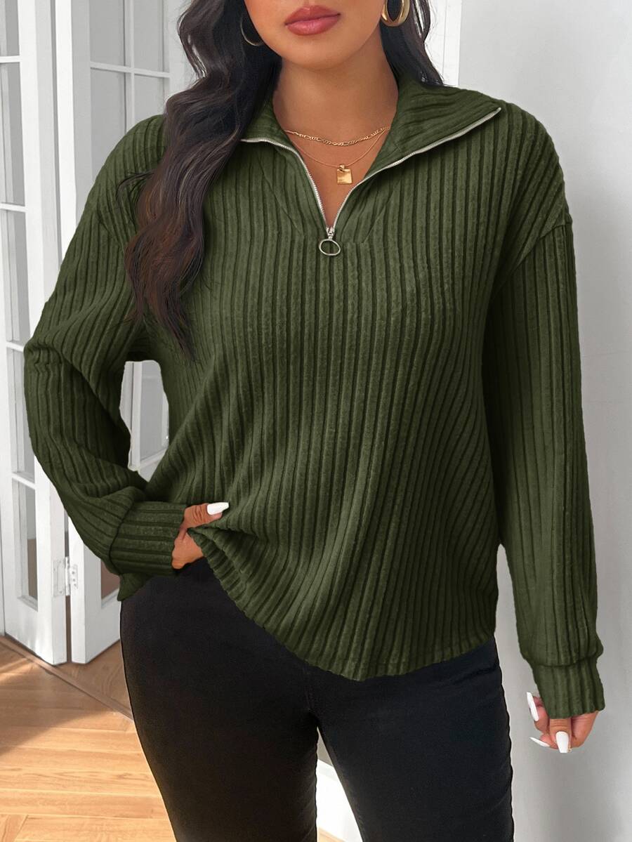 SHEIN Frenchy Plus Size Women Solid Color Casual Versatile Daily Wear Long Sleeve T-Shirt - Green - View 1