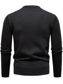 Manfinity Homme 男士冬季保暖加絨毛衣，Ins風，魅力派對，街頭成熟，寬鬆版型黑色秋季，正式，老錢風 - 黑色 - 查看 2