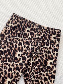 SHEIN 女嬰可愛卡通圖案運動衫與鬆緊腰長褲套裝 - 卡其色 - 查看 4