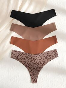 SHEIN 4pcs Women's Seamless Solid Color Mid-Waist Thongs - Multicolor - View 5