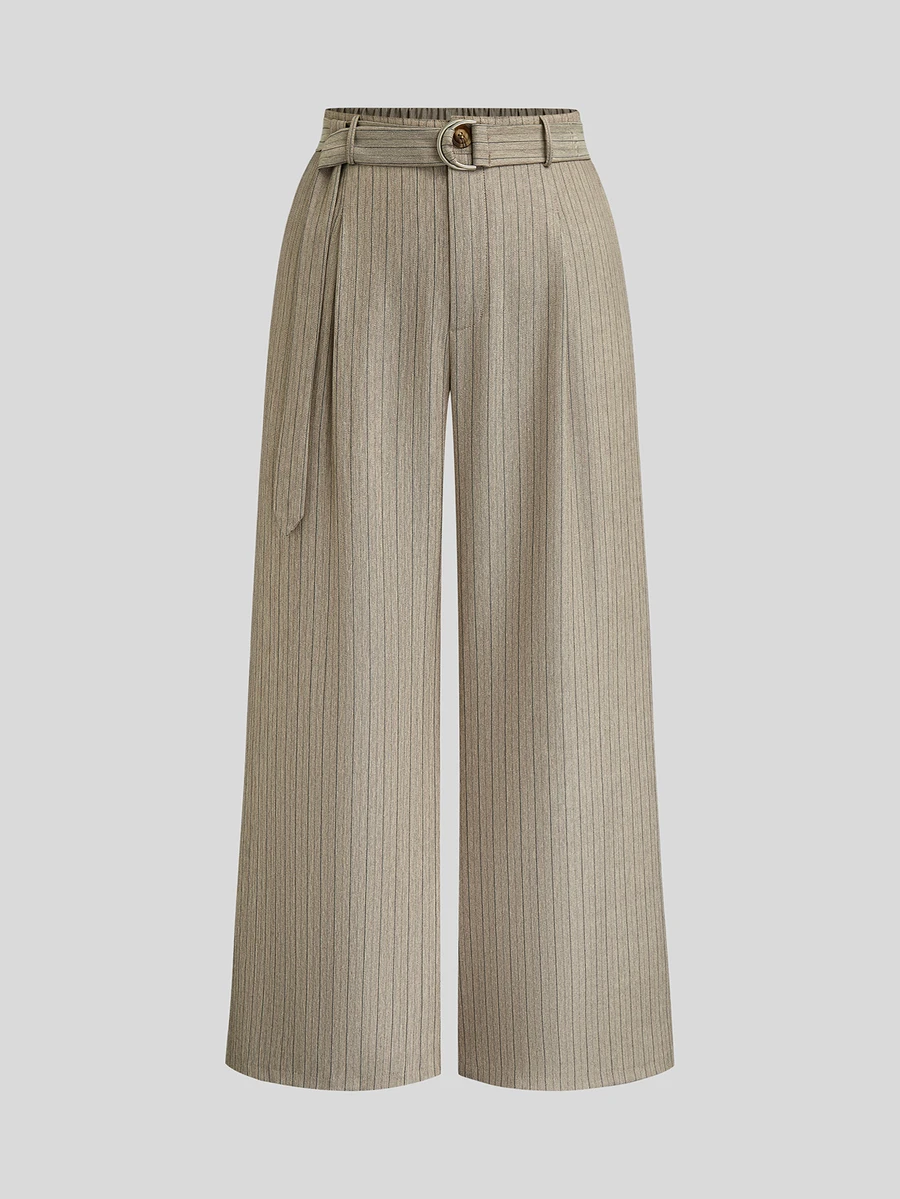 Sweetra Plus Size Casual Minimalist Striped Long Pants Fall - Multicolor - View 1