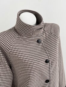 Elamini Women's Autumn New Vintage Slimming Flattering Casual Versatile Chic Premium Houndstooth Brown Overcoat - Brown - View 3