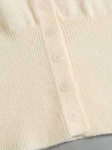 Autumina Women's Solid Color Lantern Sleeve Top And Mini Skirt Knit Set - Beige - View 3