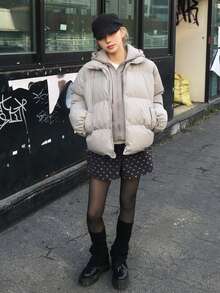 DAZY 純色彈性高腰緊身短版灰色夏季女款短褲 - 灰色 - 查看 6