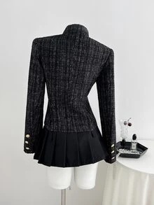 Elamini European And American Fashion Autumn/Winter Tweed Women's Overcoat - Black - View 2