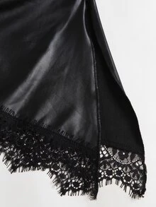 Sweetra Women's Black PU Leather Casual Minimalist Bandeau Sleeveless Ruched Waist Metal Buckle Decor Asymmetrical Hem Ruffle Patchwork Top - Black - View 5