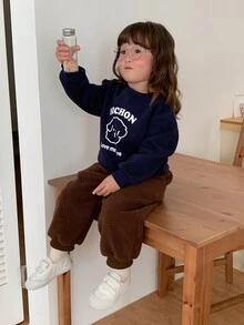 DAZY Baby Girls Round Neck Cartoon Long Sleeve Sweatshirt Fall - Blue - View 5