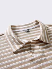 Calvornis 男士條紋長袖 Polo 衫，萬聖節、聖誕節、新年禮物 - 卡其色 - 查看 5