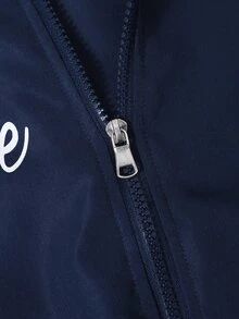 SHEIN 3件組 青少年女孩海軍藍返校系列 藍色條紋飾邊連帽拉鍊外套、背心與寬鬆褲套裝 - 藍色 - 查看 5