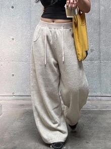 Dazy Plus Plus Size Women's Elastic Waist Curved Leg Loose Hem Joggers, Casual Baggy Sports Sweatpants, New Autumn/Winter Brunch Vacation Gray - Camel - View 4