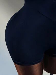Amplova Backless Halter Neck Fitted Athletic Romper - Navy Blue - View 7
