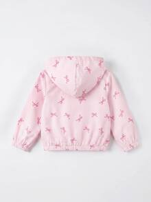 SHEIN 女嬰可愛休閒粉色花卉圖案連帽秋季外套 - 淺粉色 - 查看 2