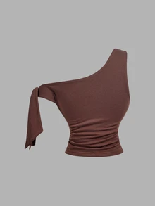 SHEIN MOD 2件組蝴蝶結金屬3D花朵女款不對稱單肩上衣 - 彩色 - 查看 9