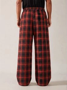 Mainfolk Men's Casual Loose Plaid Long Pants - Red - View 4