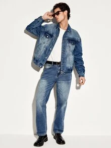 Colvenic Men's Streetwear Casual Multi-Pocket Denim Jacket In Blue - Medium Wash - View 5