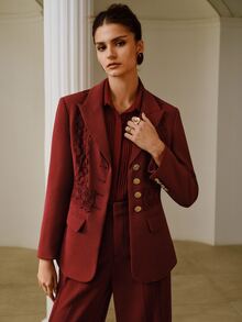 ZEYLAH Women's Single-Breasted Casual Commute Travel Long Sleeve Blazer - Burgundy - View 3