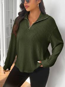 SHEIN Frenchy Plus Size Women Solid Color Casual Versatile Daily Wear Long Sleeve T-Shirt - Green - View 6