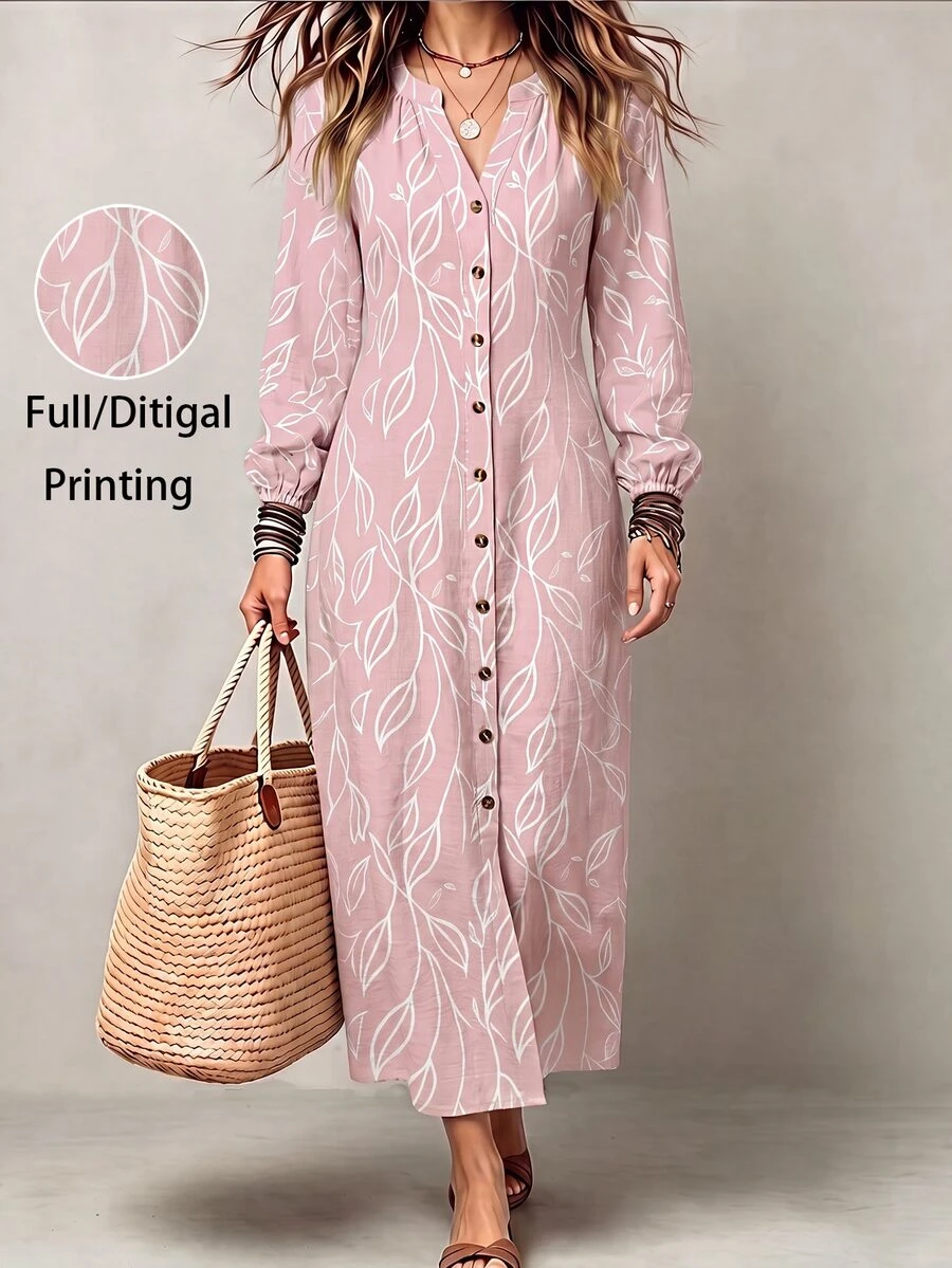 Glimmora Women's Autumn/Winter New Hot-Selling Line Leaf Floral Casual Versatile Long Dress - Multicolor - View 1