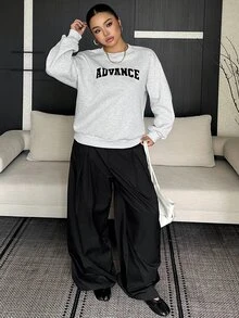 Livesso Letter Print Loose Round Neck Sports Casual Streetwear Loose Spring Autumn New Sweatshirt - Light Grey - View 7