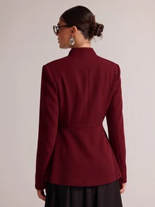 SHEIN BAE 女款優雅長袖西裝外套，配盤扣設計 - 酒紅色 - 查看 2