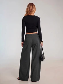 Avantive Women's Casual Commute Solid Color Low Waist Loose Long Pants - Grey - View 2