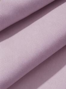 Dazy Plus Setelan Piyama Merah 2 Potong Elegan dengan Motif Garis-Garis Kontras Warna dan Hiasan Renda di Manset untuk Musim Gugur dan Tahun Baru - Mauve Purple - View 4