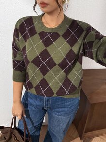 SHEIN Frenchy كنزة صوفية نسائية مقاس كبير برقبة دائرية وتصميم جانبي مهترئ فضفاضة وكاجوال ومريحة - متعدد الألوان - مشاهدة 4
