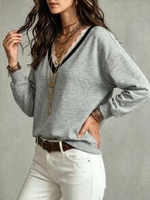 Glimmora Women's Autumn/Winter New Hot-Selling Exquisite Lace Patchwork Design Casual Versatile Sweatshirt - Grey - View 6