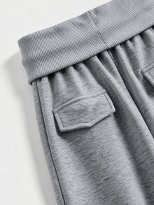 SHEIN 青少年女孩針織淺灰色寬鬆休閒抽繩口袋寬腿運動長褲 - 灰色 - 查看 3