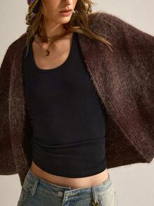 SHEIN Autumn/Winter Fashion Gradient Ombre Dolman Sleeve Cardigan Sweater - Coffee Brown - View 5