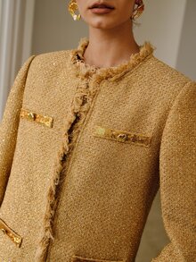 ZEYLAH Women's Plush Patchwork Casual Commute Travel Long Sleeve Blazer - Khaki - View 2