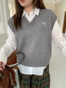 Dazy Plus Girls Casual Korean Style Layered Vest Sweater Spring Autumn - Grey - View 7