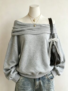 Lalippa New American Style Cold Shoulder Off-Shoulder Loose Long Sleeve Sweatshirt
