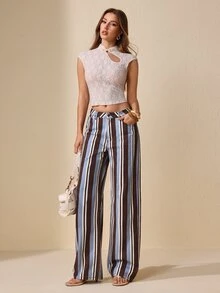 Selenza Celana Jeans Denim Kasual Longgar Potongan Lurus Motif Garis-garis untuk Wanita - MultiWarna - View 8