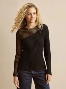 MOTF PREMIUM SEXY CONTRAST MESH SLIM FIT LONG SLEEVE SWEATER - Black - View 7